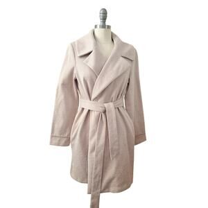 Carole Wren Women’s Belted Wrap Coat Size M Beige Textured Long Sleeve Pockets